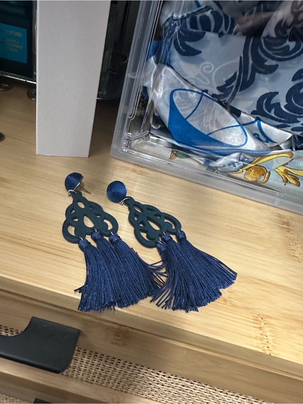 Chico's Navy Blue Tassel Drop Earrings